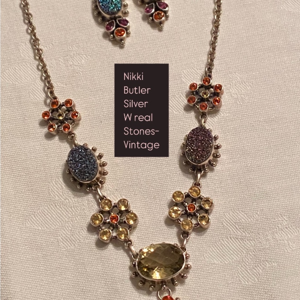 Nicky Butler SET sterling 925 w genuine stones earrings & necklace druzy vintage - Picture 6 of 8